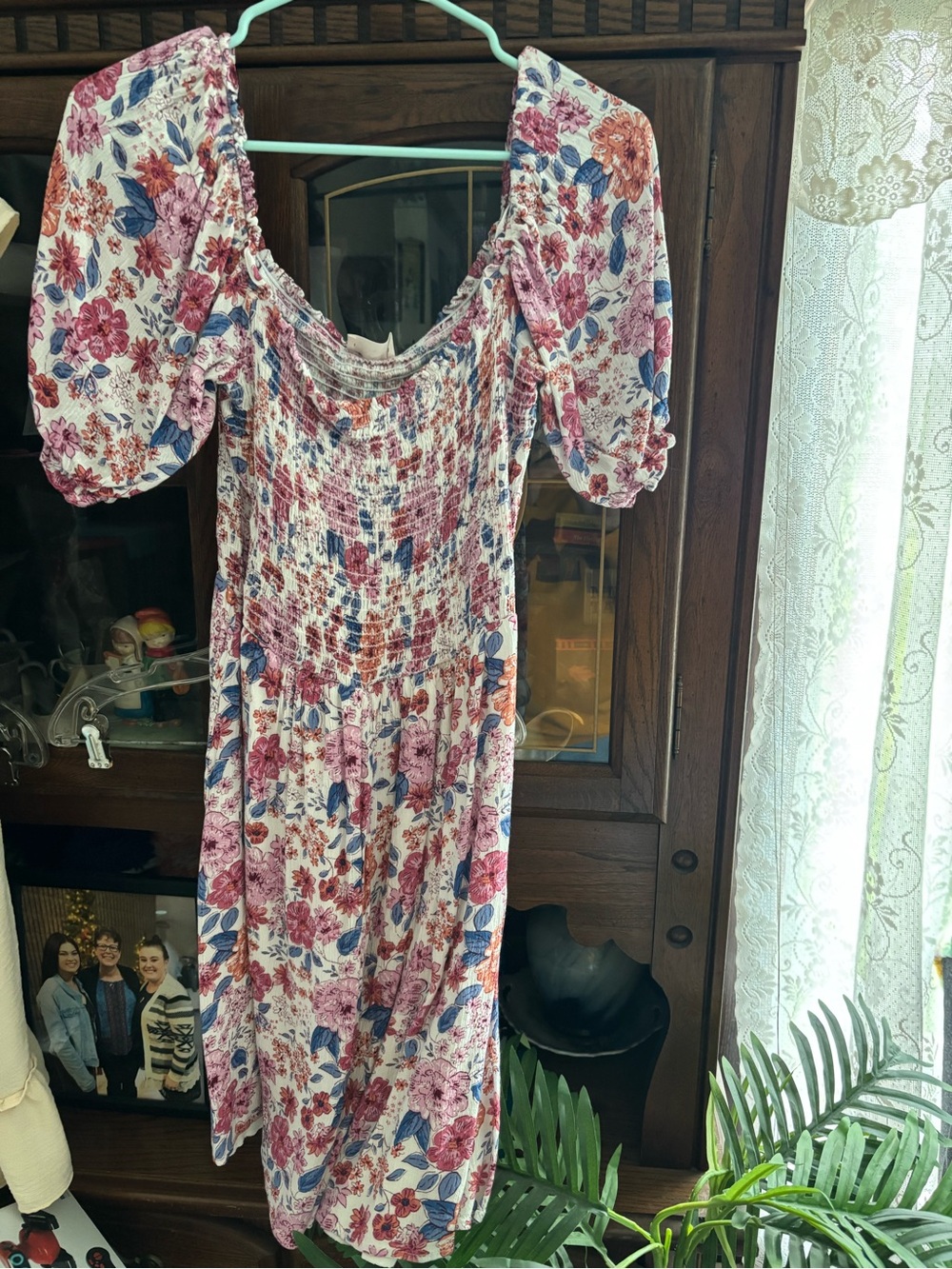 Everly Floral Midi Dress in White, Pink, Blue